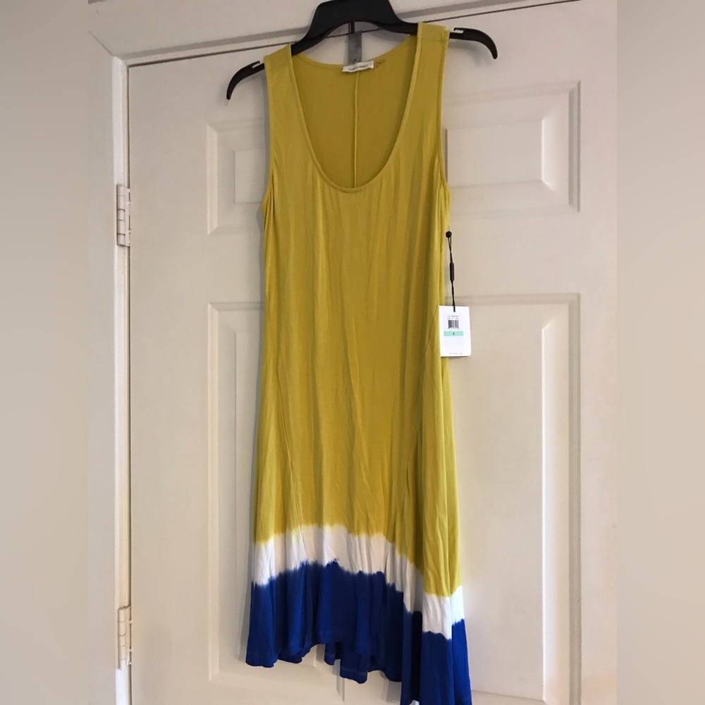 Calvin Klein NWT Citron,  blue and white  dip hem Tie Dye  Dress Size 8